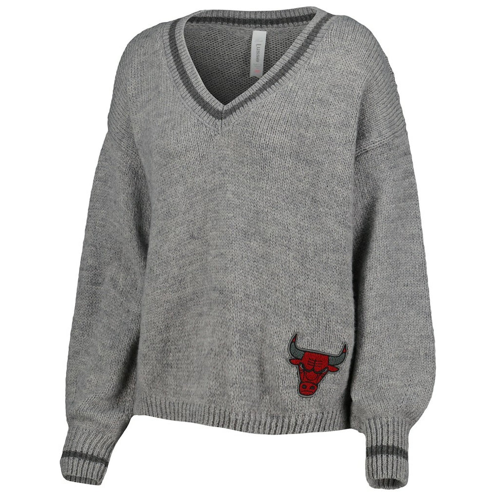 Chicago Bulls Lusso Women's Scarletts Lantern Sleeve Tri-Blend V-Neck Pullover Sweater Discount