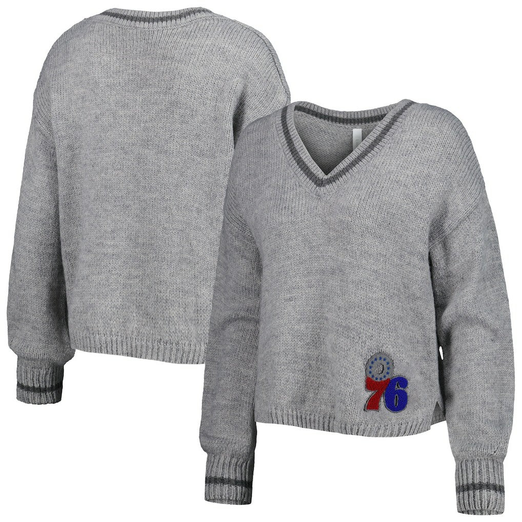 Philadelphia 76ers Lusso Women's Scarletts Lantern Sleeve Tri-Blend V-Neck Pullover Sweater On Sale