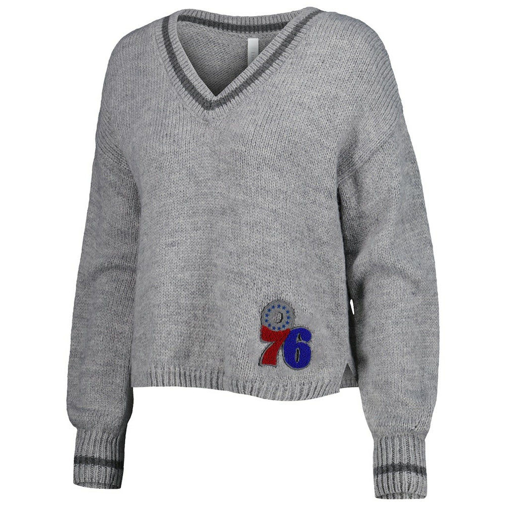 Philadelphia 76ers Lusso Women's Scarletts Lantern Sleeve Tri-Blend V-Neck Pullover Sweater On Sale