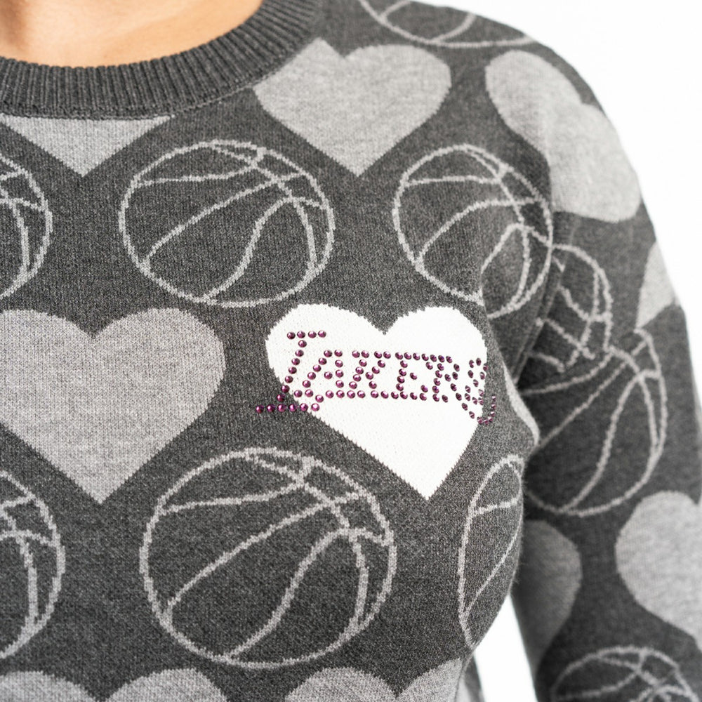 Los Angeles Lakers Lusso Women's Basketball Love Swarovski Crystal Intarsia Pullover Sweater Discount