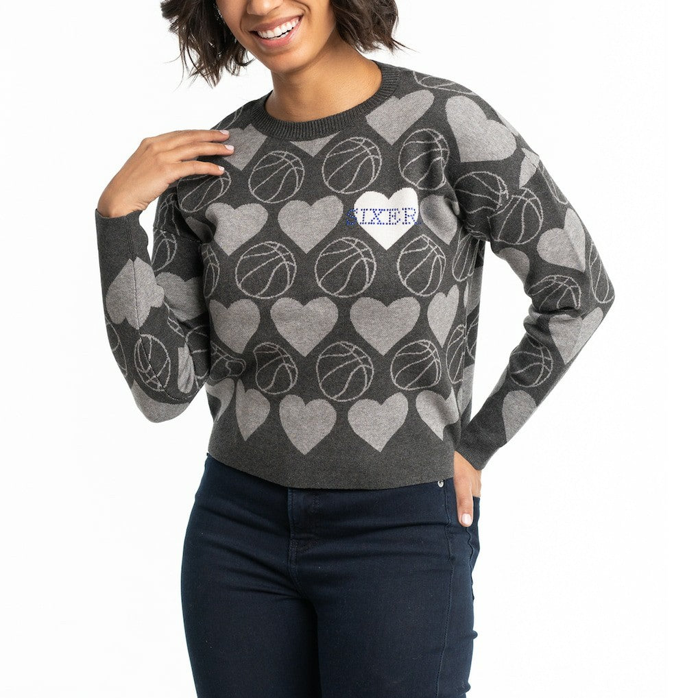 Philadelphia 76ers Lusso Women's Basketball Love Swarovski Crystal Intarsia Pullover Sweater Discount