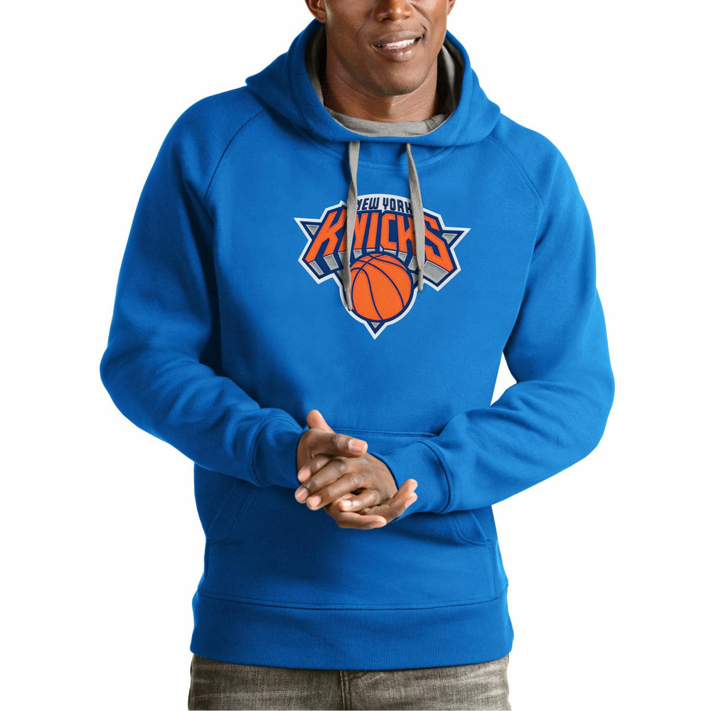 New York Knicks Antigua Team Logo Victory Pullover Hoodie On Sale
