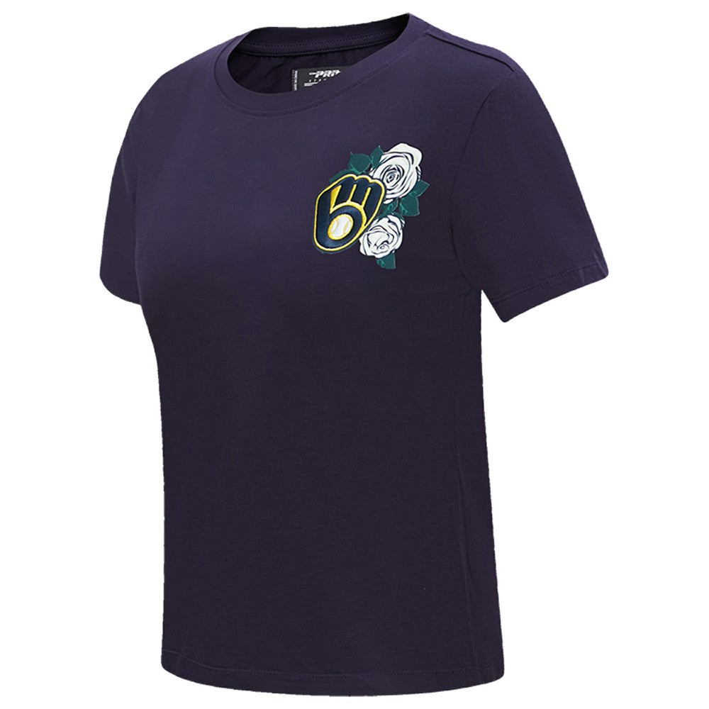 Milwaukee Brewers Pro Standard Women's Roses Fitted T-Shirt | MLB Sale