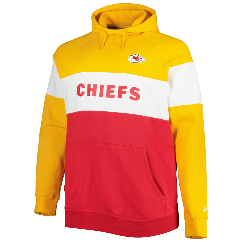 Kansas City Chiefs New Era Big & Tall Current Colorblock Raglan Fleece Pullover Hoodie