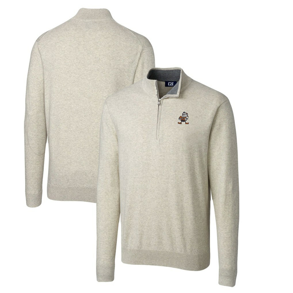 Cleveland Browns  Cutter & Buck Throwback Logo Lakemont Tri-Blend Big & Tall Quarter-Zip Pullover Sweater