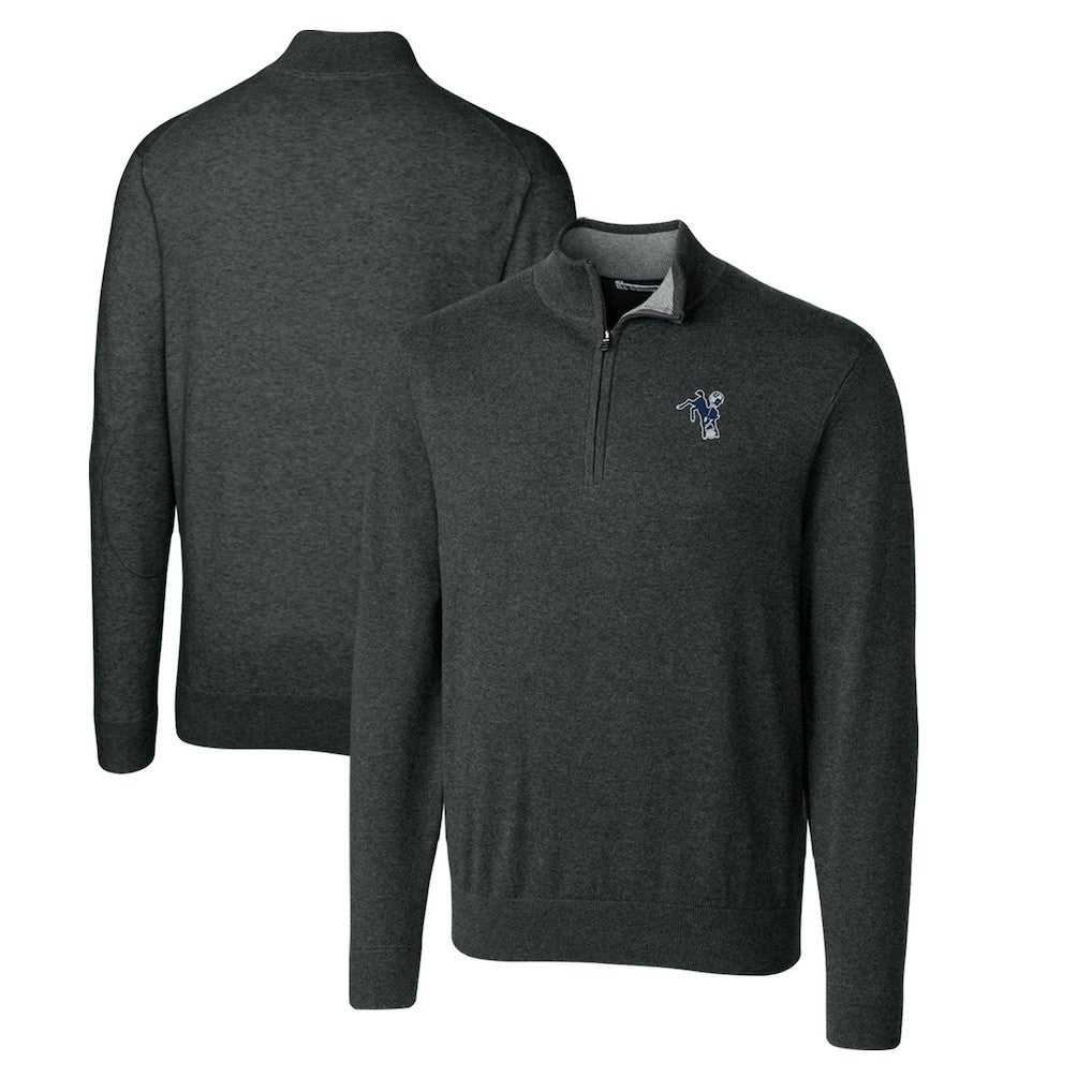 Indianapolis Colts  Cutter & Buck Throwback Logo Lakemont Tri-Blend Big & Tall Quarter-Zip Pullover Sweater