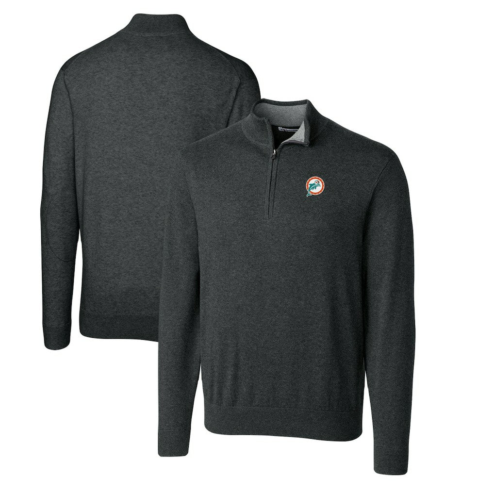 Miami Dolphins  Cutter & Buck Throwback Logo Lakemont Tri-Blend Big & Tall Quarter-Zip Pullover Sweater