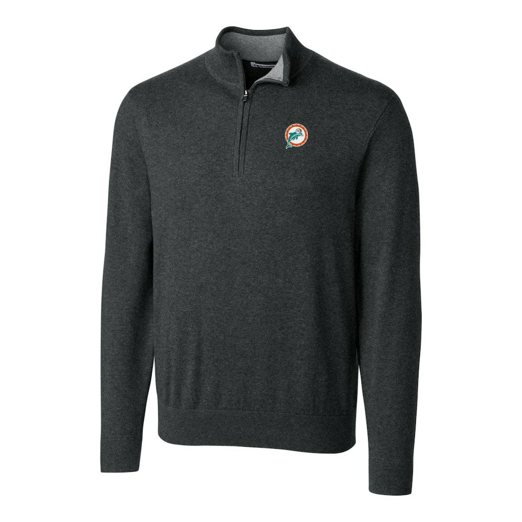 Miami Dolphins  Cutter & Buck Throwback Logo Lakemont Tri-Blend Big & Tall Quarter-Zip Pullover Sweater