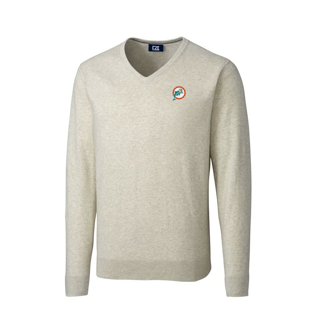 Miami Dolphins  Cutter & Buck Throwback Logo Lakemont Tri-Blend Big & Tall V-Neck Pullover Sweater