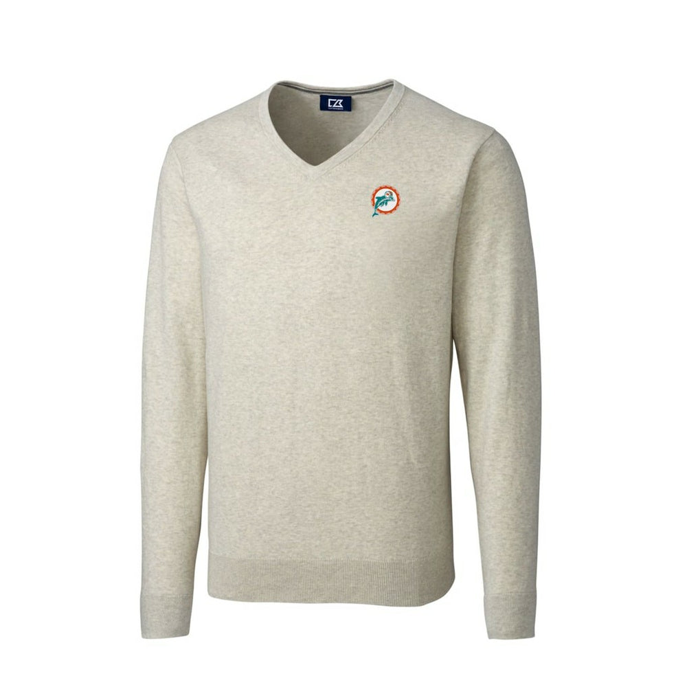 Miami Dolphins  Cutter & Buck Throwback Logo Lakemont Tri-Blend Big & Tall V-Neck Pullover Sweater