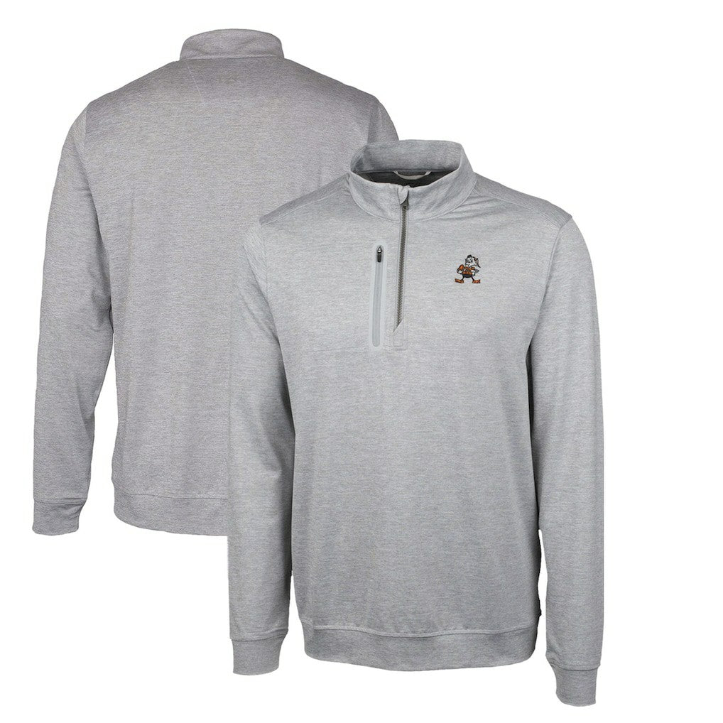 Cleveland Browns  Cutter & Buck Stealth Heathered Big & Tall Throwback Logo Quarter-Zip Pullover Top