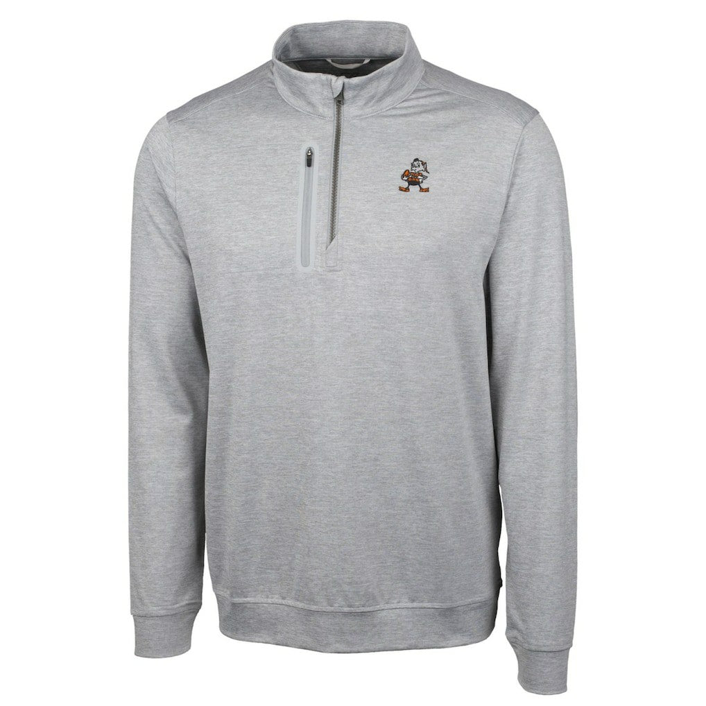 Cleveland Browns  Cutter & Buck Stealth Heathered Big & Tall Throwback Logo Quarter-Zip Pullover Top