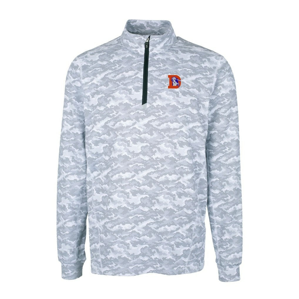Denver Broncos  Cutter & Buck Throwback Logo Big & Tall Traverse Camo Print Stretch Quarter-Zip Pullover Top
