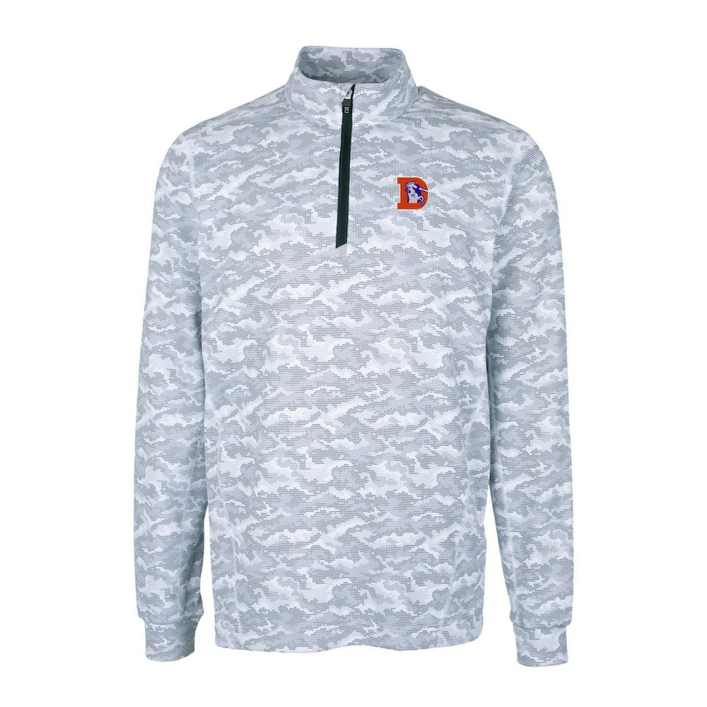 Denver Broncos  Cutter & Buck Throwback Logo Big & Tall Traverse Camo Print Stretch Quarter-Zip Pullover Top