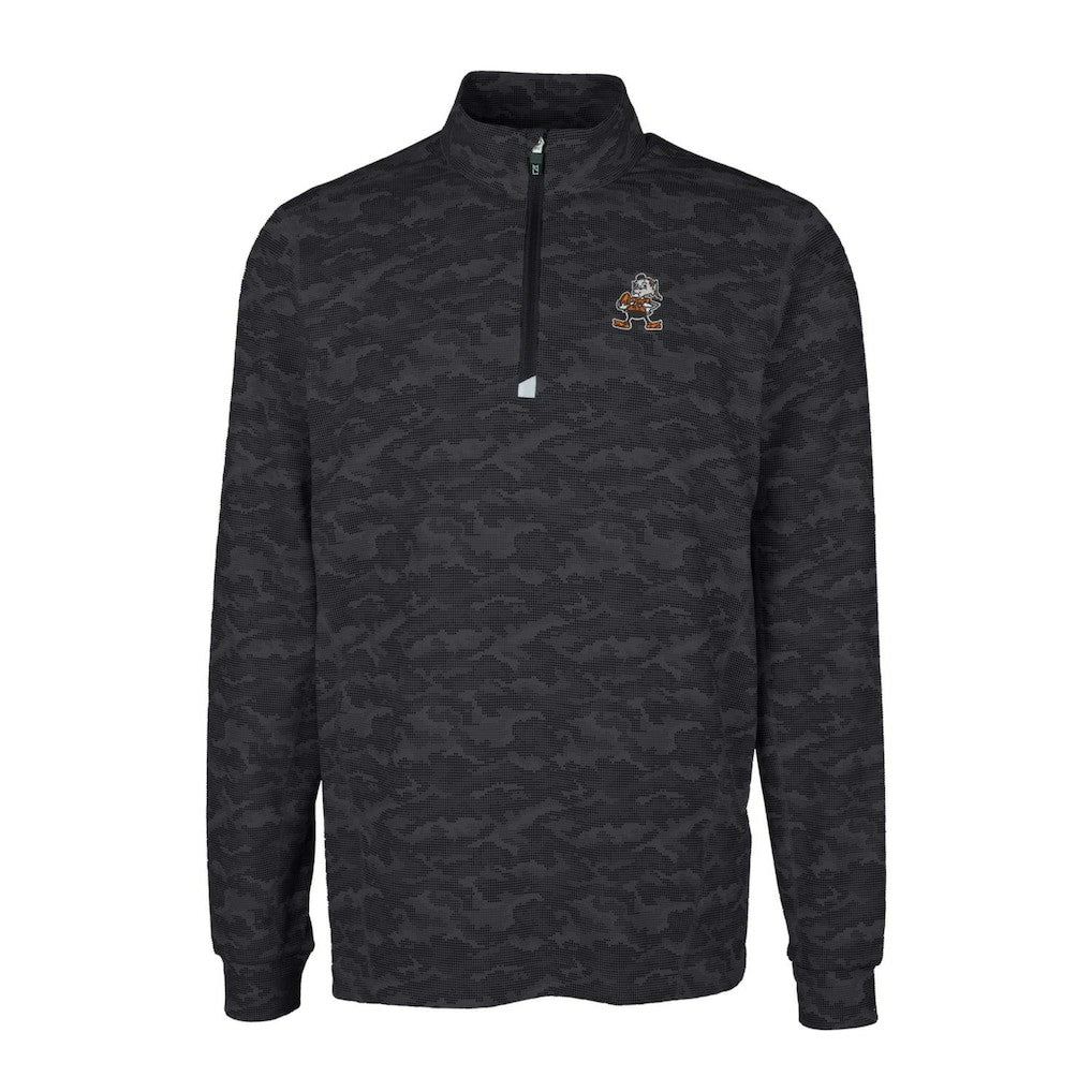 Cleveland Browns  Cutter & Buck Throwback Logo Big & Tall Traverse Camo Print Stretch Quarter-Zip Pullover Top