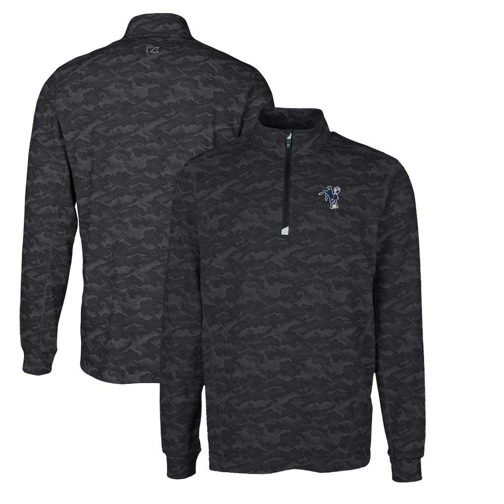 Indianapolis Colts  Cutter & Buck Throwback Logo Big & Tall Traverse Camo Print Stretch Quarter-Zip Pullover Top