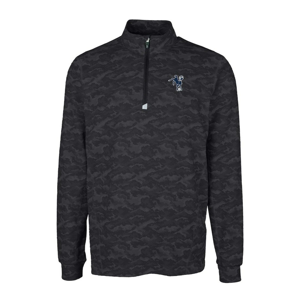 Indianapolis Colts  Cutter & Buck Throwback Logo Big & Tall Traverse Camo Print Stretch Quarter-Zip Pullover Top