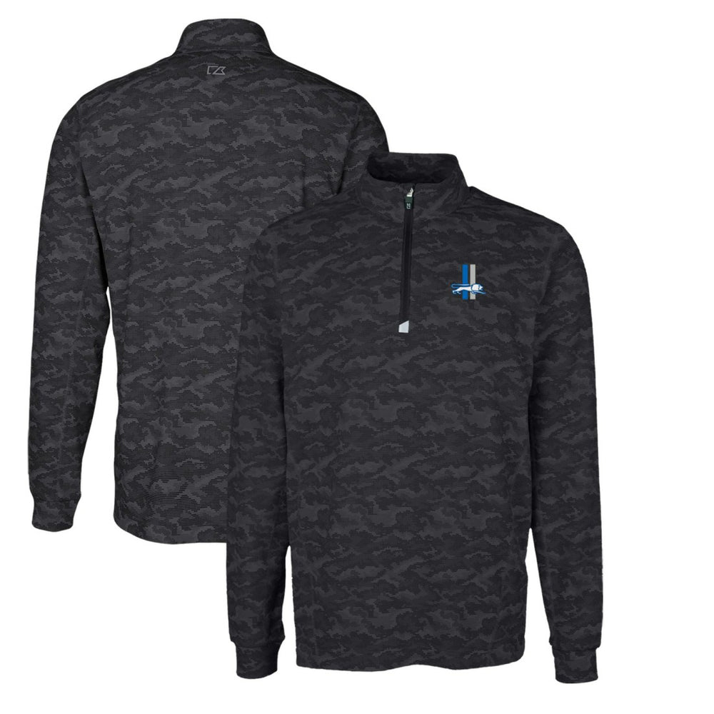 Detroit Lions  Cutter & Buck Throwback Logo Big & Tall Traverse Camo Print Stretch Quarter-Zip Pullover Top