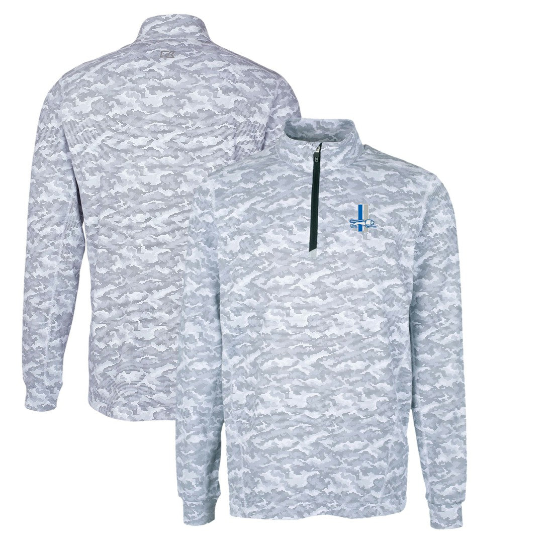 Detroit Lions  Cutter & Buck Throwback Logo Big & Tall Traverse Camo Print Stretch Quarter-Zip Pullover Top