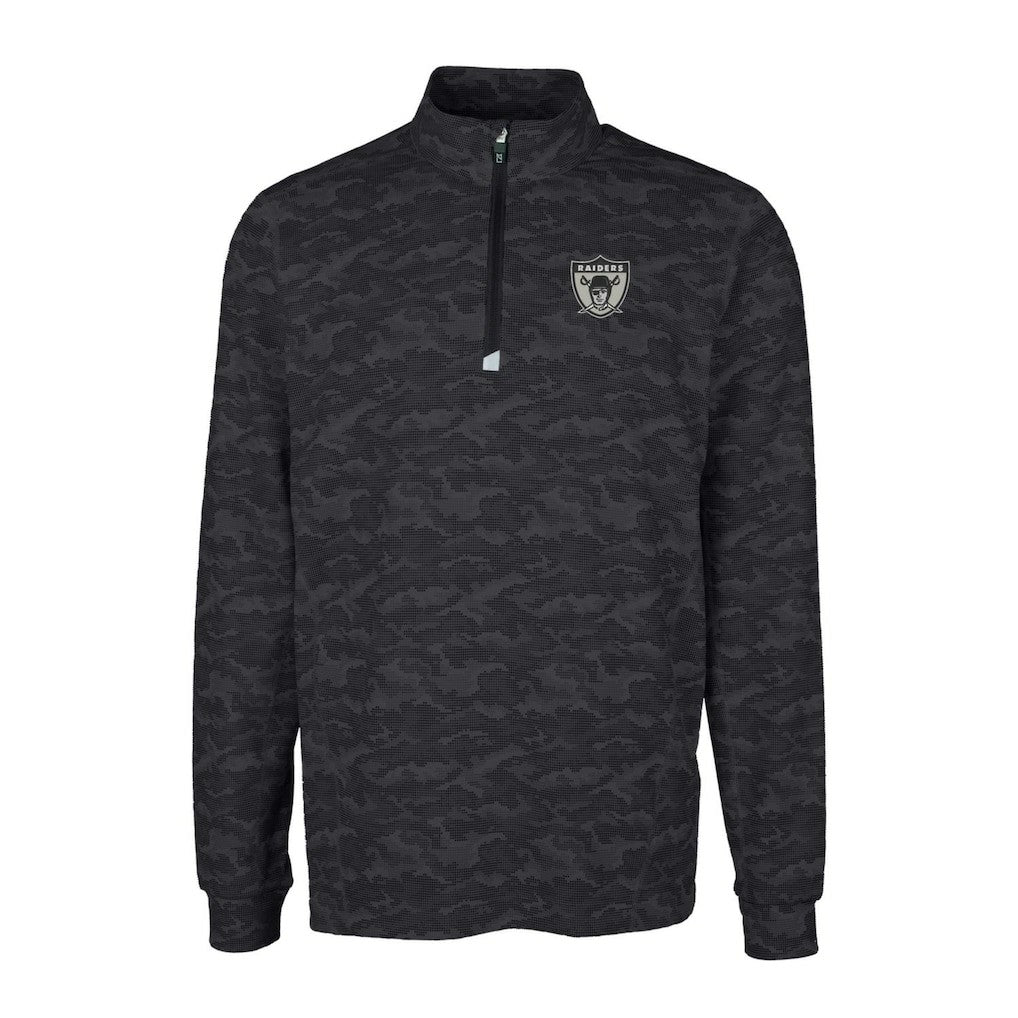 Las Vegas Raiders  Cutter & Buck Throwback Logo Big & Tall Traverse Camo Print Stretch Quarter-Zip Pullover Top