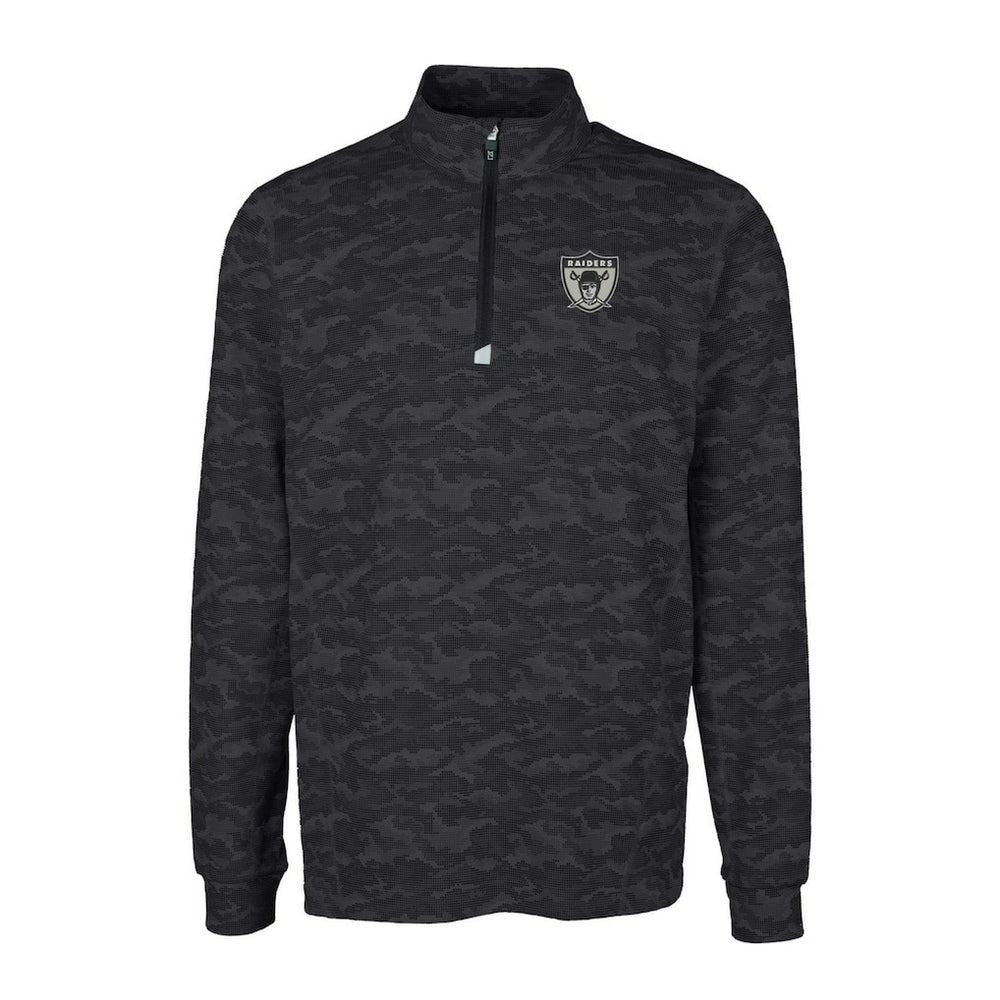 Las Vegas Raiders  Cutter & Buck Throwback Logo Big & Tall Traverse Camo Print Stretch Quarter-Zip Pullover Top