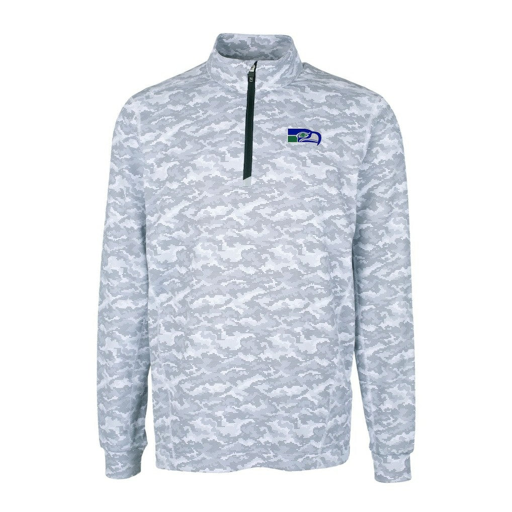 Seattle Seahawks  Cutter & Buck Throwback Logo Big & Tall Traverse Camo Print Stretch Quarter-Zip Pullover Top