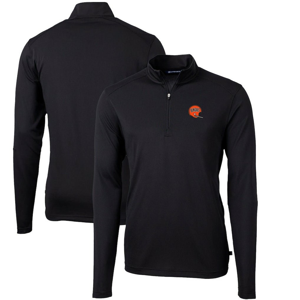 Cincinnati Bengals  Cutter & Buck Throwback Logo Virtue Eco Pique Recycled Quarter-Zip Big & Tall Pullover Top