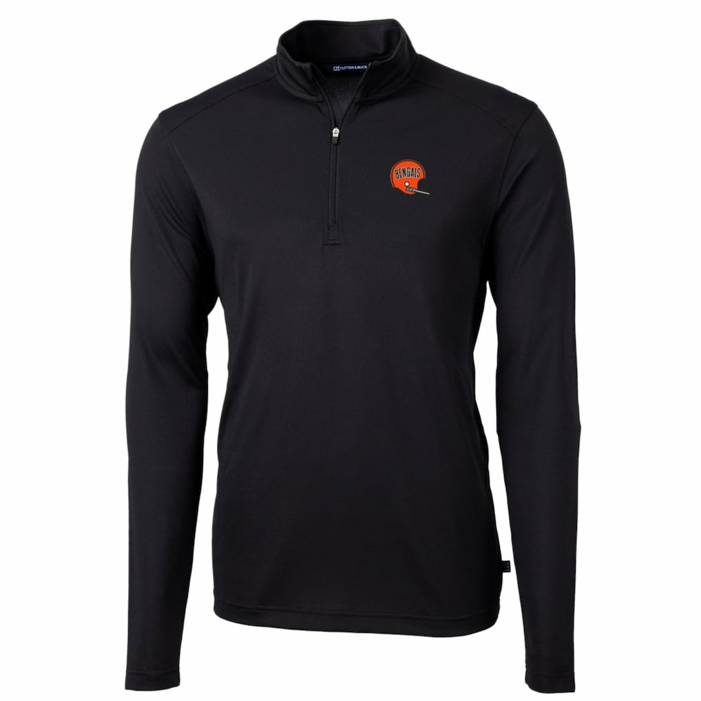 Cincinnati Bengals  Cutter & Buck Throwback Logo Virtue Eco Pique Recycled Quarter-Zip Big & Tall Pullover Top