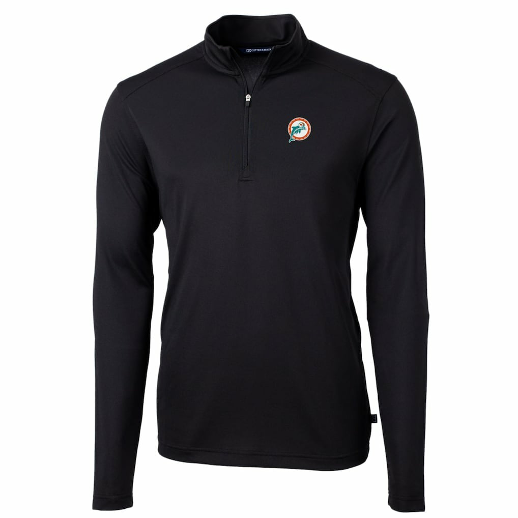 Miami Dolphins  Cutter & Buck Throwback Logo Virtue Eco Pique Recycled Quarter-Zip Big & Tall Pullover Top
