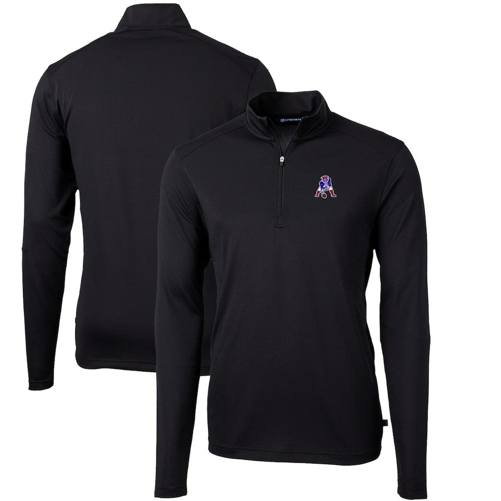 New England Patriots  Cutter & Buck Throwback Logo Virtue Eco Pique Recycled Quarter-Zip Big & Tall Pullover Top