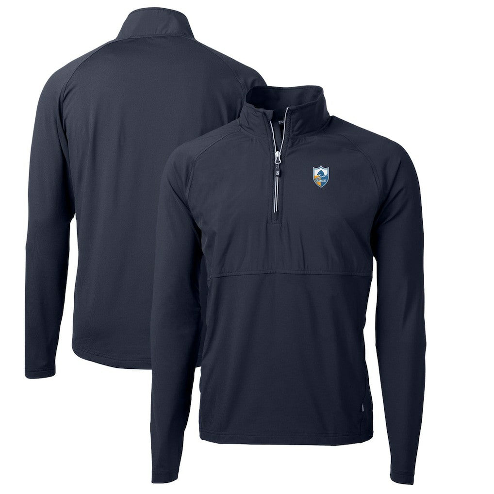Los Angeles Chargers  Cutter & Buck Adapt Eco Knit Hybrid Recycled Quarter-Zip Throwback Pullover Top