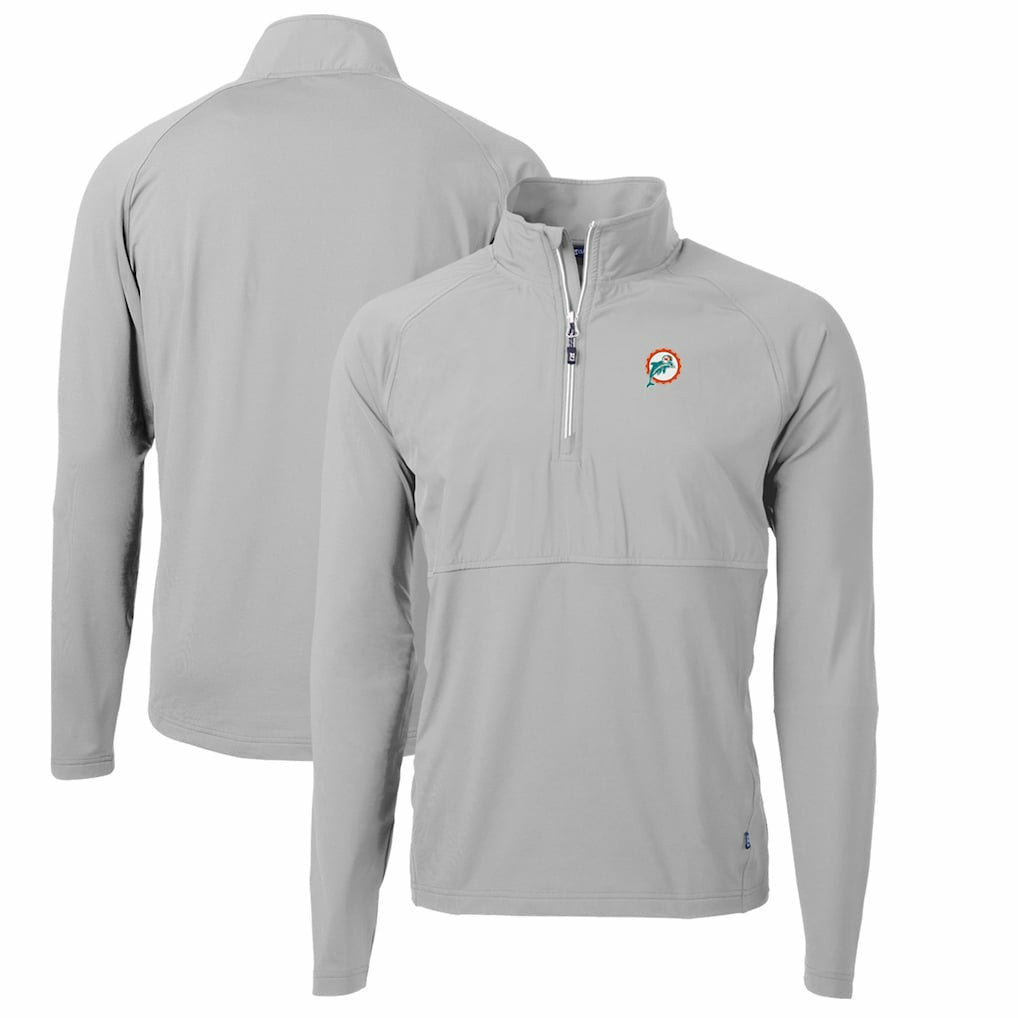 Miami Dolphins  Cutter & Buck Adapt Eco Knit Hybrid Recycled Quarter-Zip Throwback Pullover Top