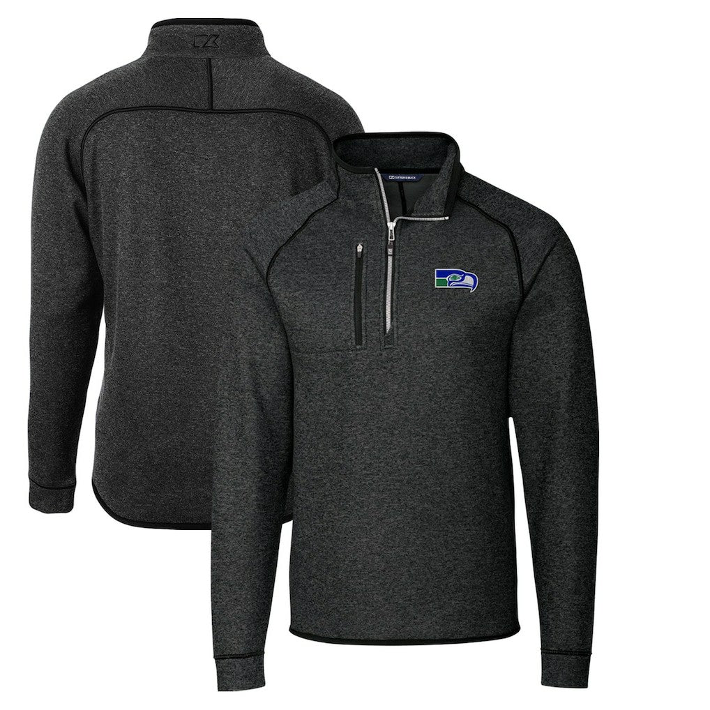 Seattle Seahawks  Cutter & Buck Throwback Logo Mainsail Sweater-Knit Half-Zip Pullover Jacket