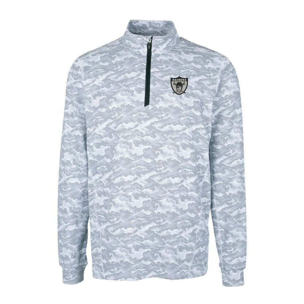 Las Vegas Raiders  Cutter & Buck Throwback Logo Traverse Camo Print Stretch Quarter-Zip Pullover Top
