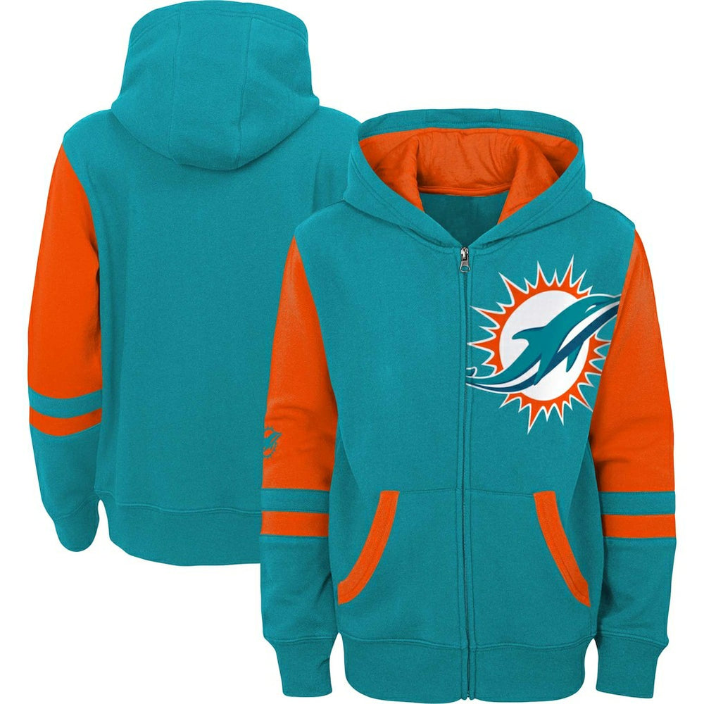 Miami Dolphins  Youth Colorblock Full-Zip Hoodie