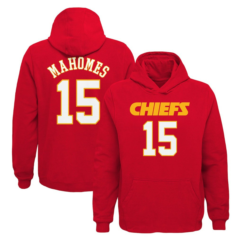 Kansas City Chiefs  Patrick Mahomes  Youth Mainliner Player Name & Number Pullover Hoodie