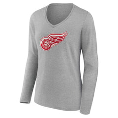 Detroit Red Wings Women's Primary Logo Team Long Sleeve V-Neck T-Shirt On Sale