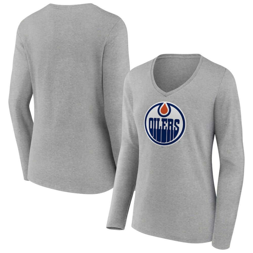 Edmonton Oilers Women's Primary Logo Team Long Sleeve V-Neck T-Shirt Outlet