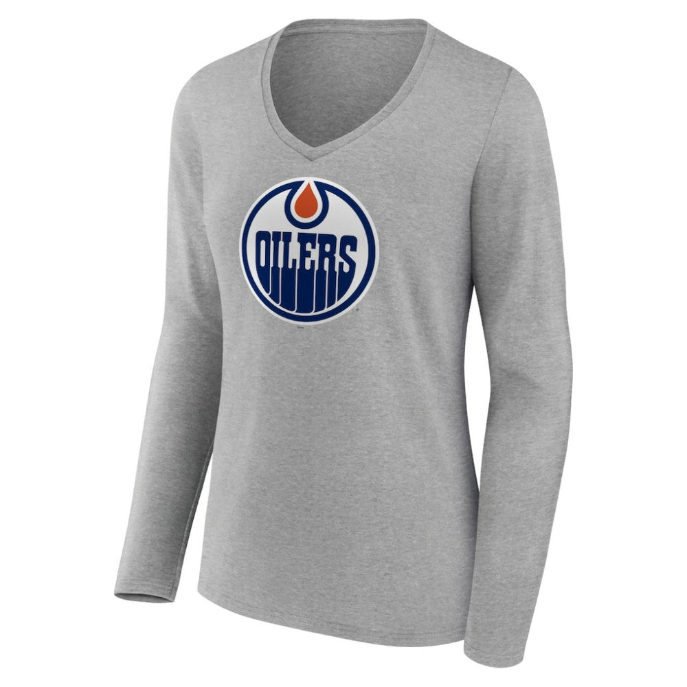 Edmonton Oilers Women's Primary Logo Team Long Sleeve V-Neck T-Shirt Outlet