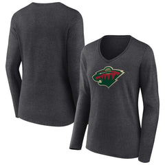 Minnesota Wild Women's Primary Team Logo Long Sleeve V-Neck T-Shirt Outlet