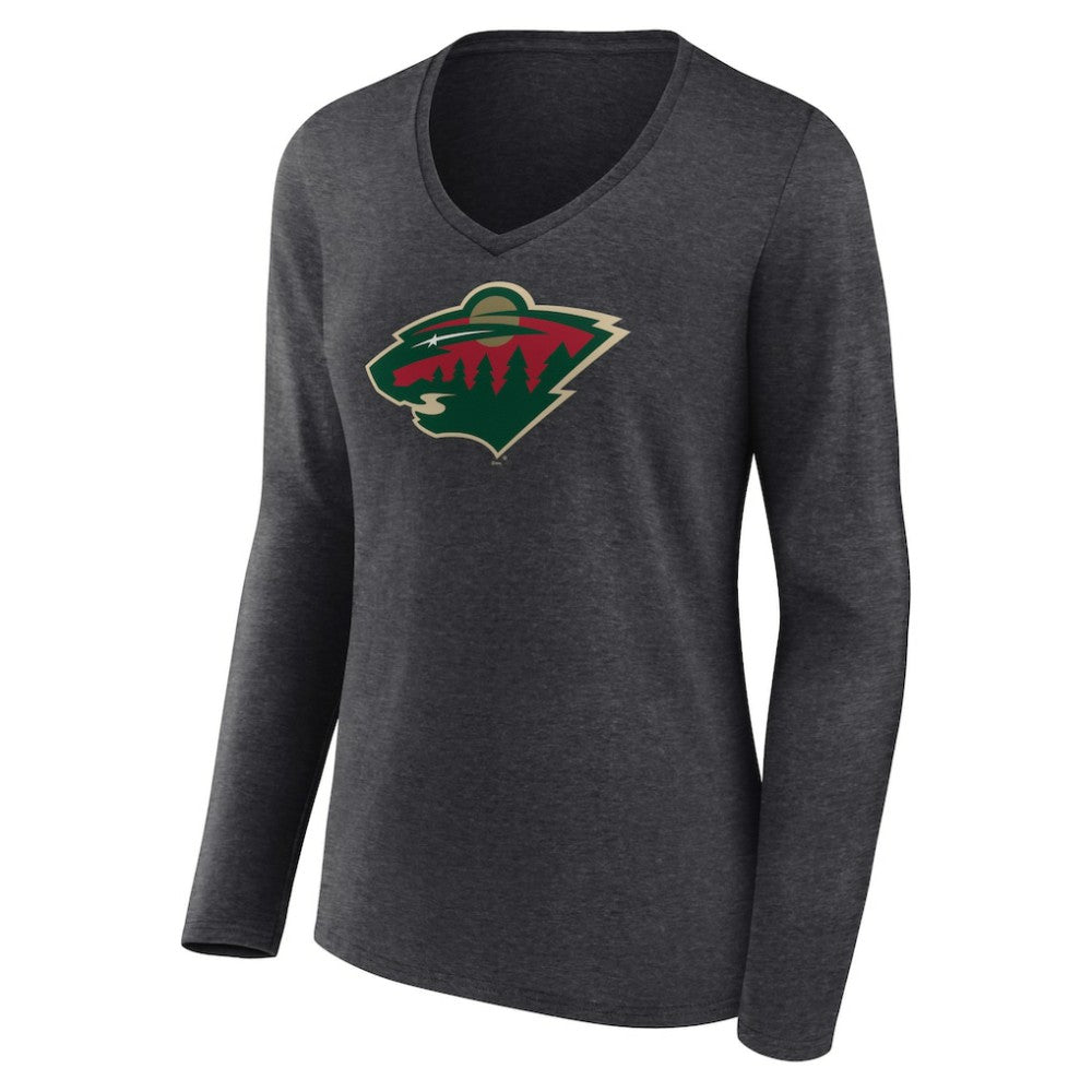 Minnesota Wild Women's Primary Team Logo Long Sleeve V-Neck T-Shirt Outlet