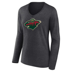 Minnesota Wild Women's Primary Team Logo Long Sleeve V-Neck T-Shirt Outlet