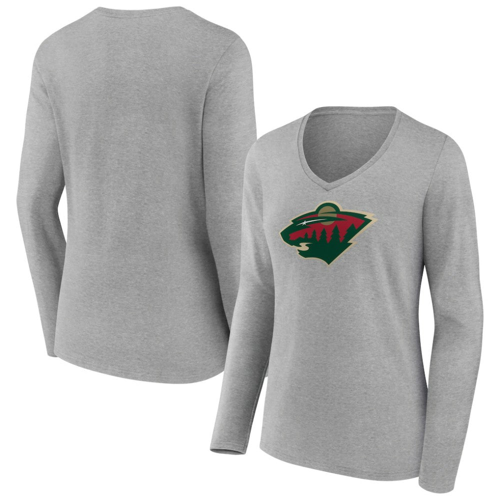 Minnesota Wild Women's Primary Logo Team Long Sleeve V-Neck T-Shirt For Sale