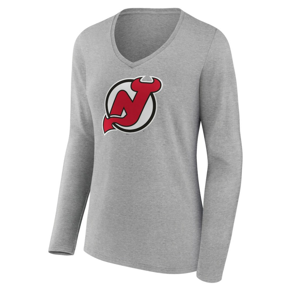 New Jersey Devils Women's Primary Logo Team Long Sleeve V-Neck T-Shirt Online