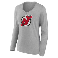 New Jersey Devils Women's Primary Logo Team Long Sleeve V-Neck T-Shirt Online