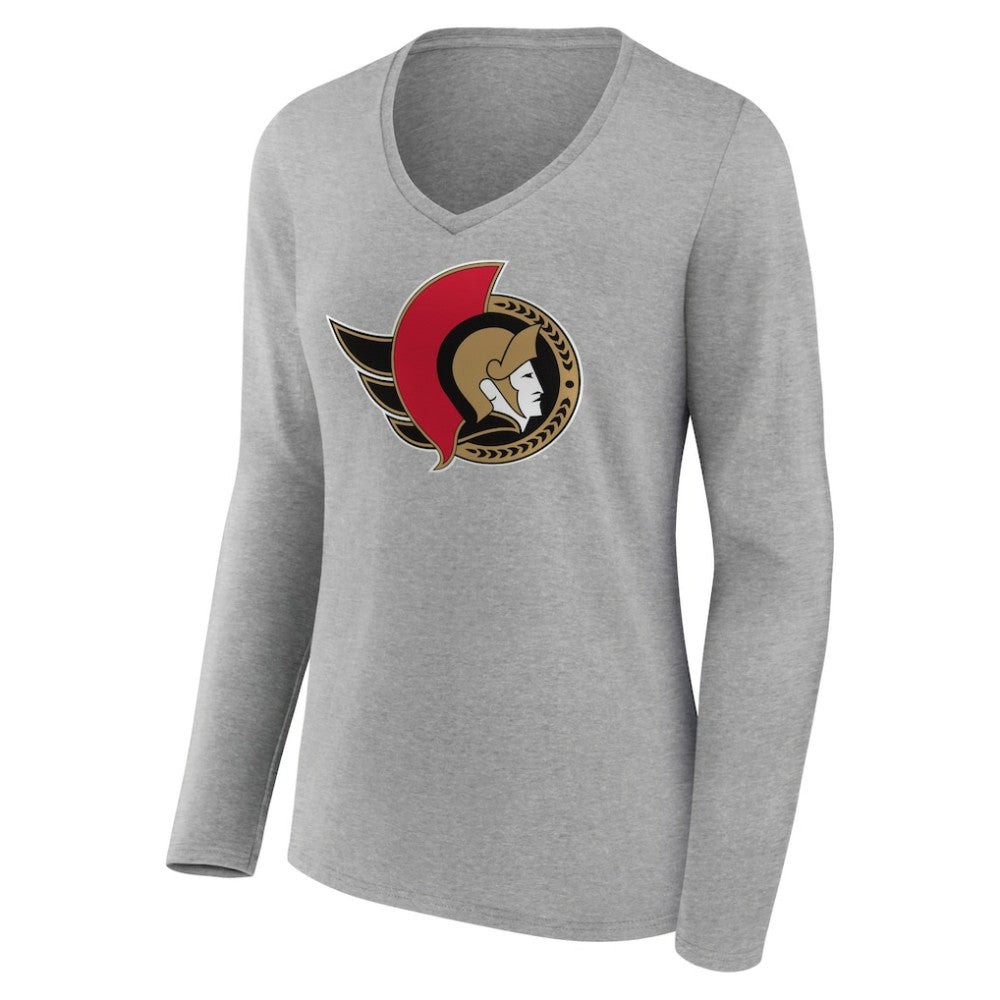 Ottawa Senators Women's Primary Logo Team Long Sleeve V-Neck T-Shirt On Sale