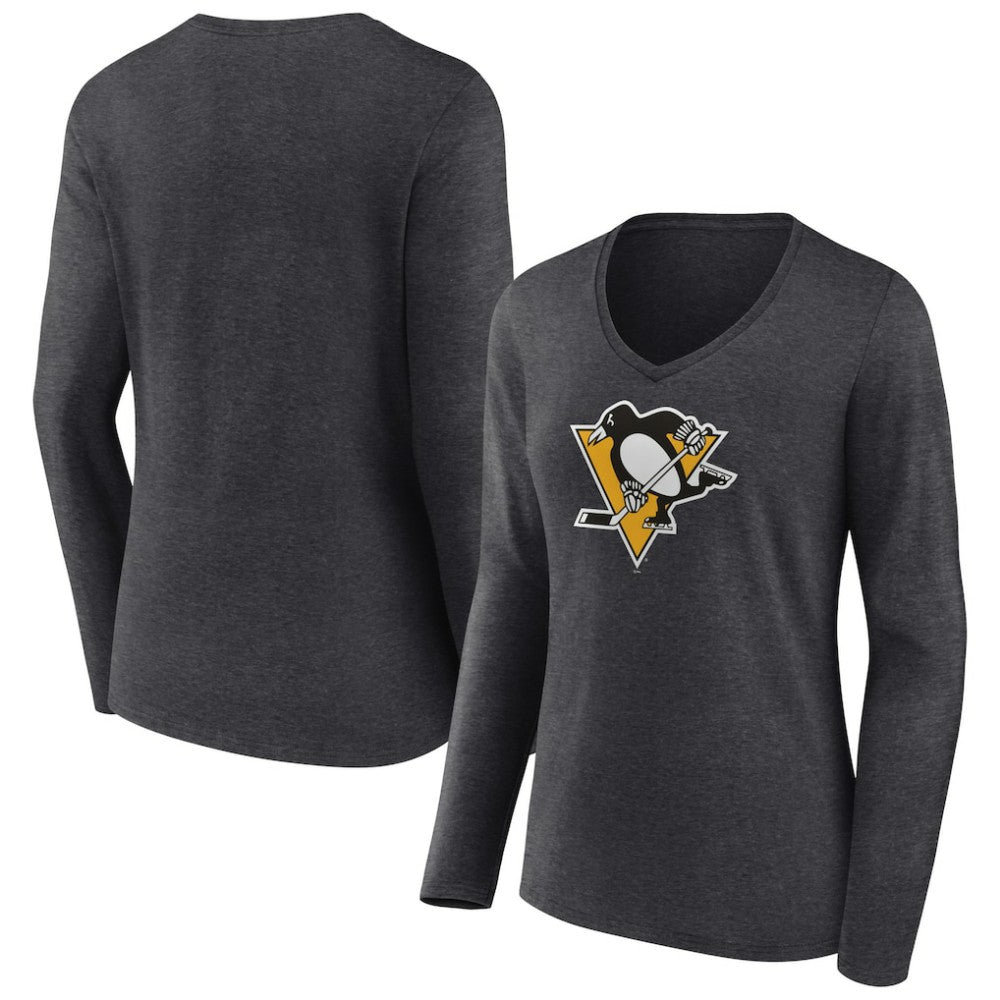 Pittsburgh Penguins Women's Primary Team Logo Long Sleeve V-Neck T-Shirt On Sale