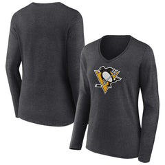 Pittsburgh Penguins Women's Primary Team Logo Long Sleeve V-Neck T-Shirt On Sale