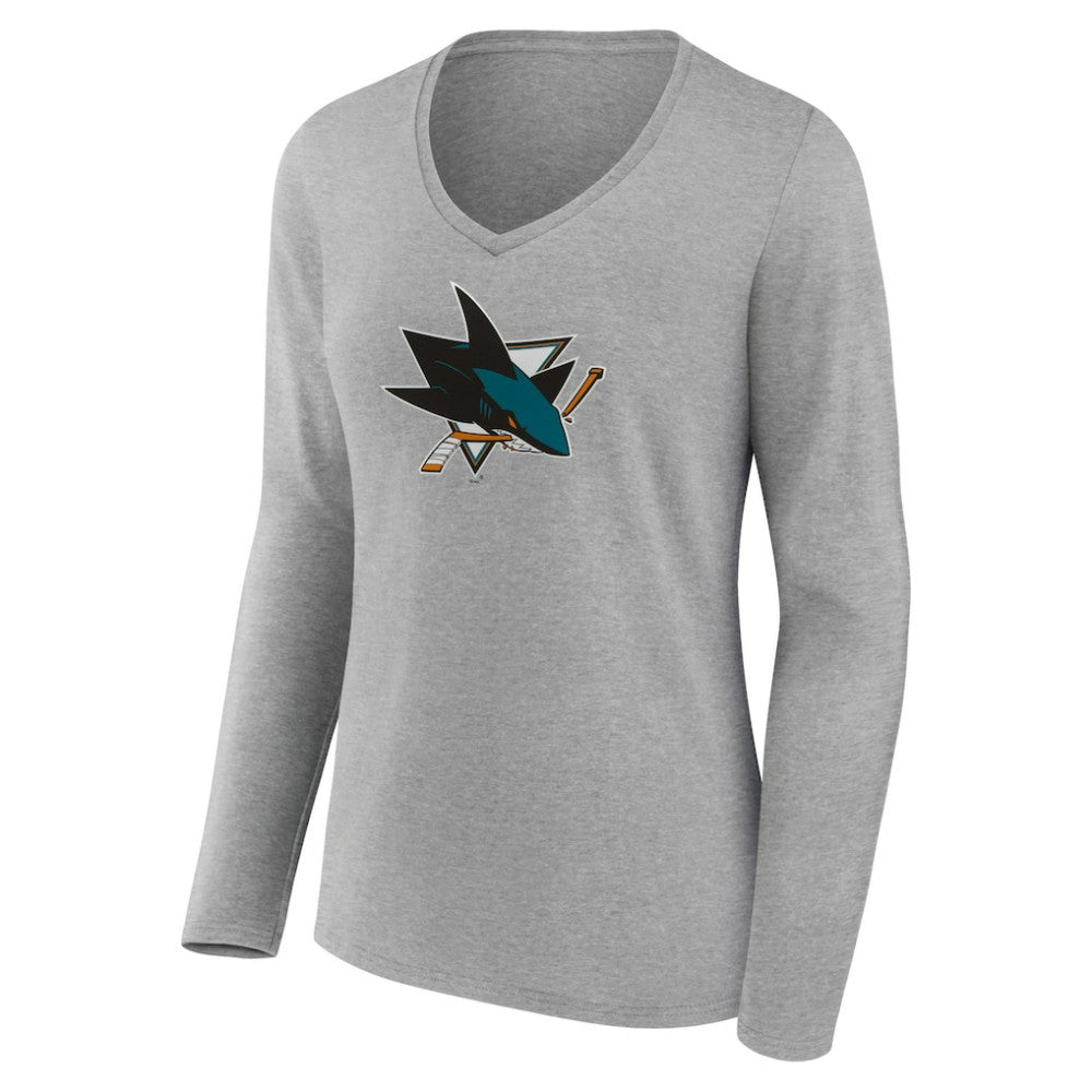San Jose Sharks Women's Primary Logo Team Long Sleeve V-Neck T-Shirt On Sale