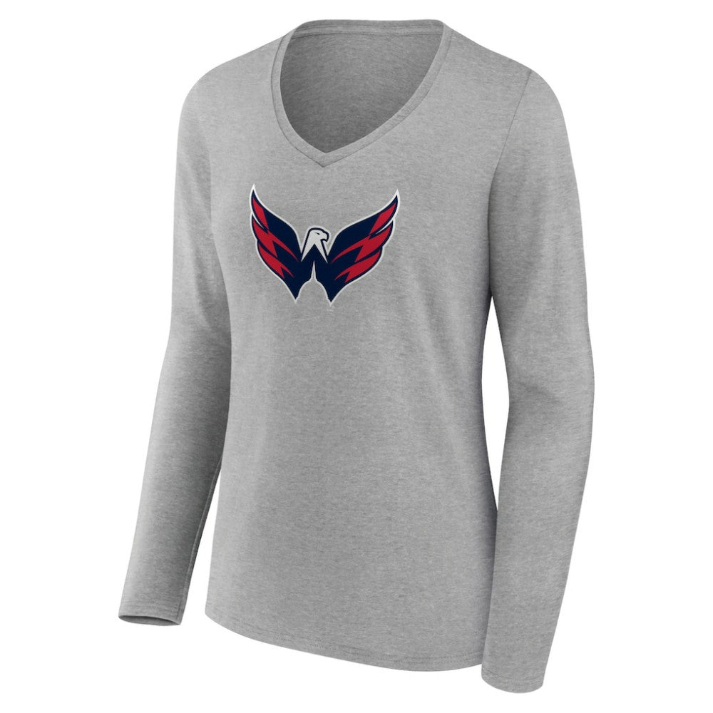 Washington Capitals Women's Primary Logo Team Long Sleeve V-Neck T-Shirt On Sale